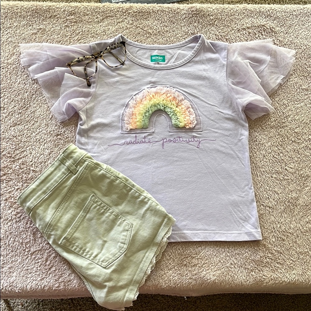 Girls' Rainbow T-Shirt with Ruffle Sleeves
